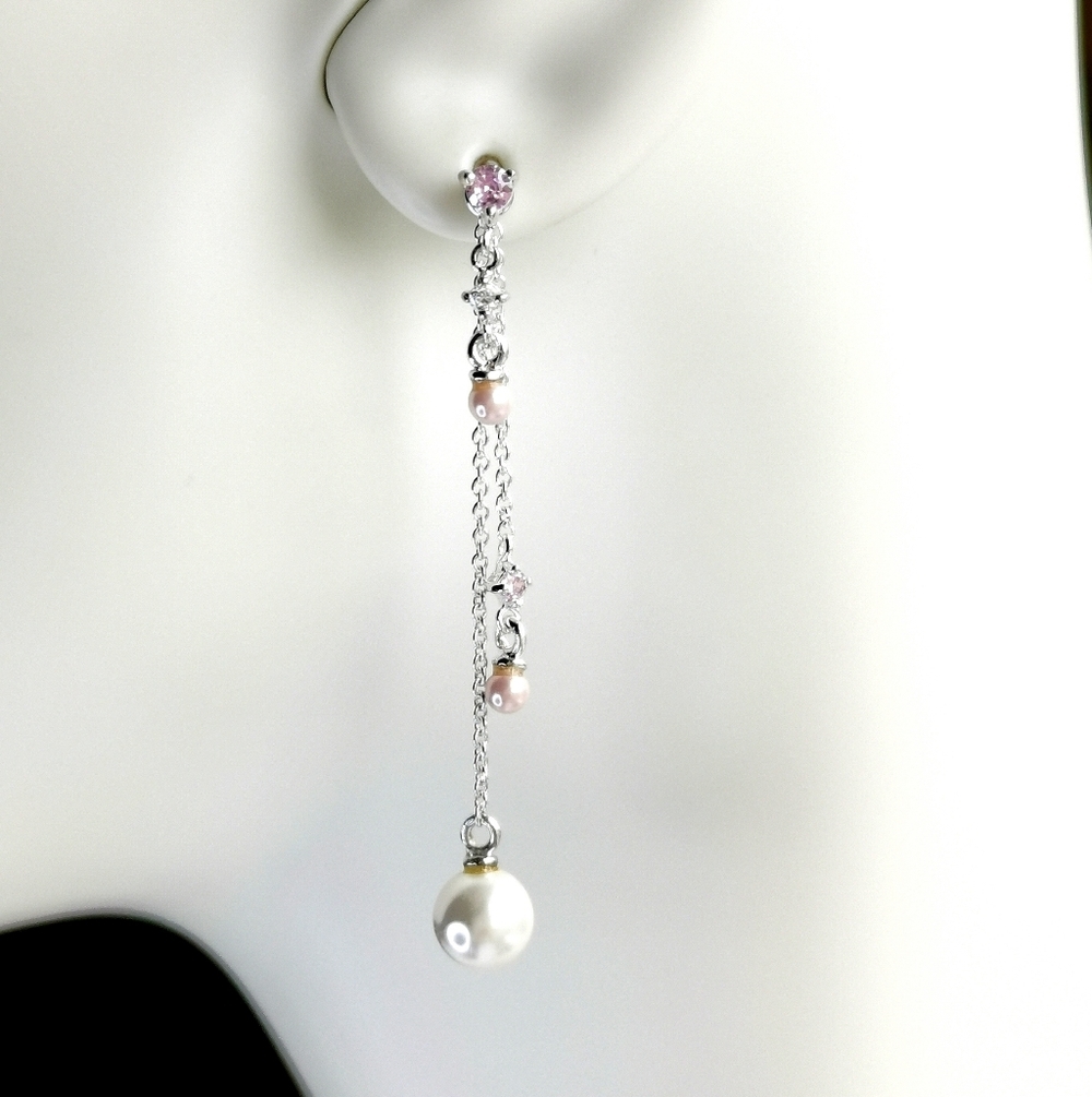 White Pearl CZ Earrings Sterling Silver 🆕